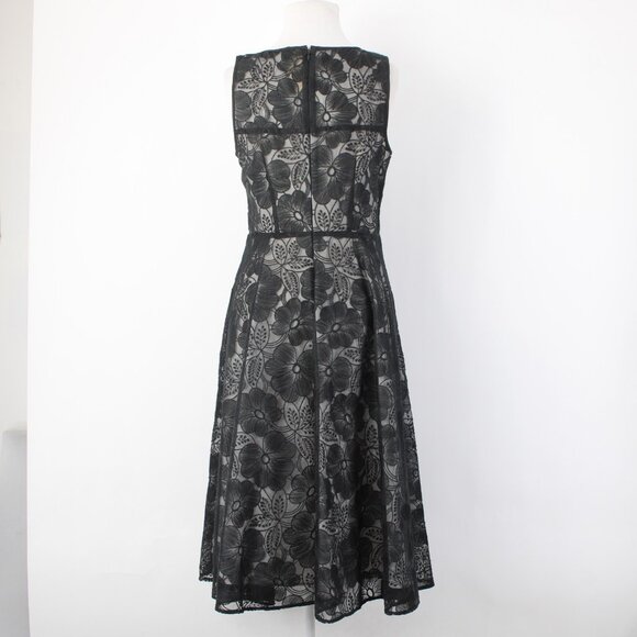 Ann Taylor Dress Sz 4 Black Grey Floral Lined Zip Nylon Polyester Dress - Picture 9 of 16